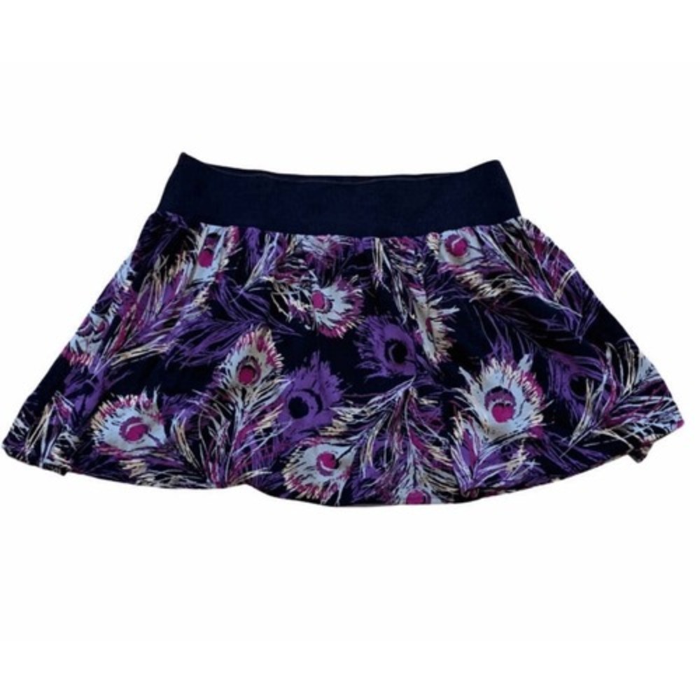 Vintage Lily White Peacock Feather Mini Skirt Junior Size M Purple‎ Black Fairy